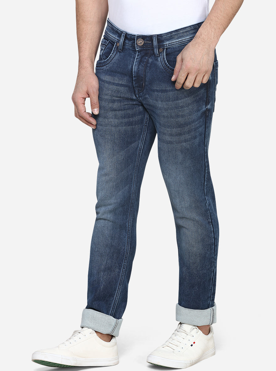 Dark Blue Washed Slim Fit Jeans | JadeBlue Sport