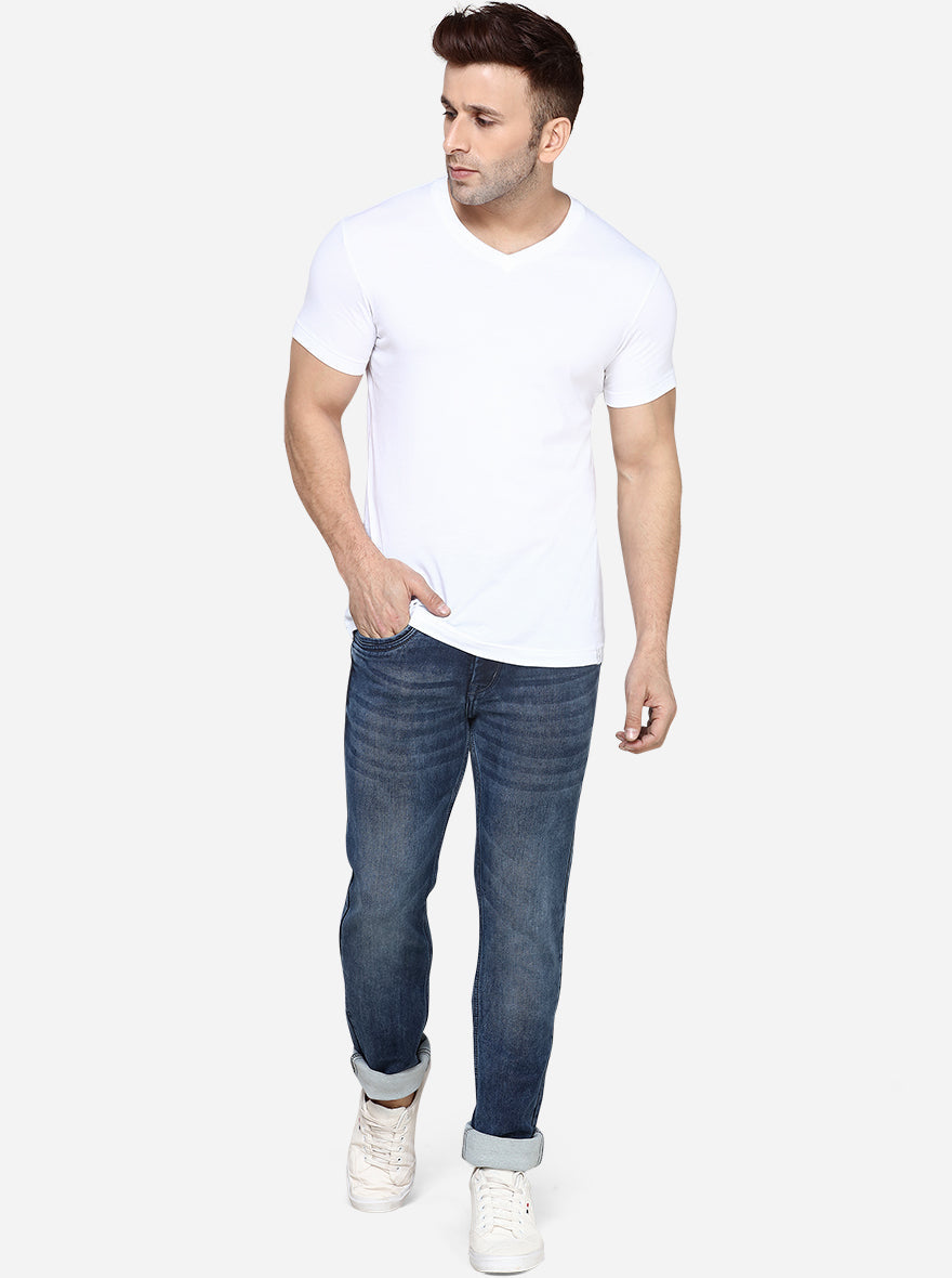 Dark Blue Washed Slim Fit Jeans | JadeBlue Sport