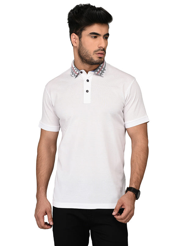 White & Blue Slim Fit Polo T-shirt | JB Sport