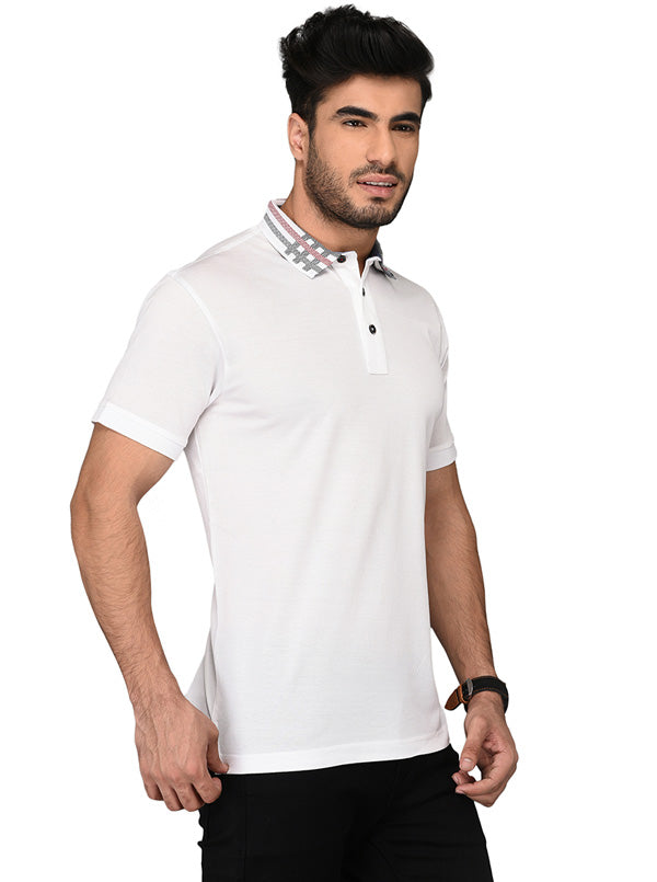 White & Blue Slim Fit Polo T-shirt | JB Sport