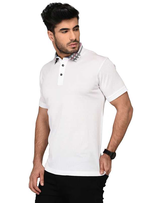 White & Blue Slim Fit Polo T-shirt | JB Sport