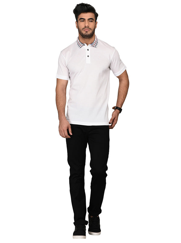 White & Blue Slim Fit Polo T-shirt | JB Sport