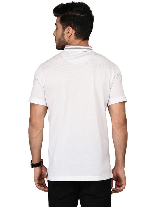 White & Blue Slim Fit Polo T-shirt | JB Sport