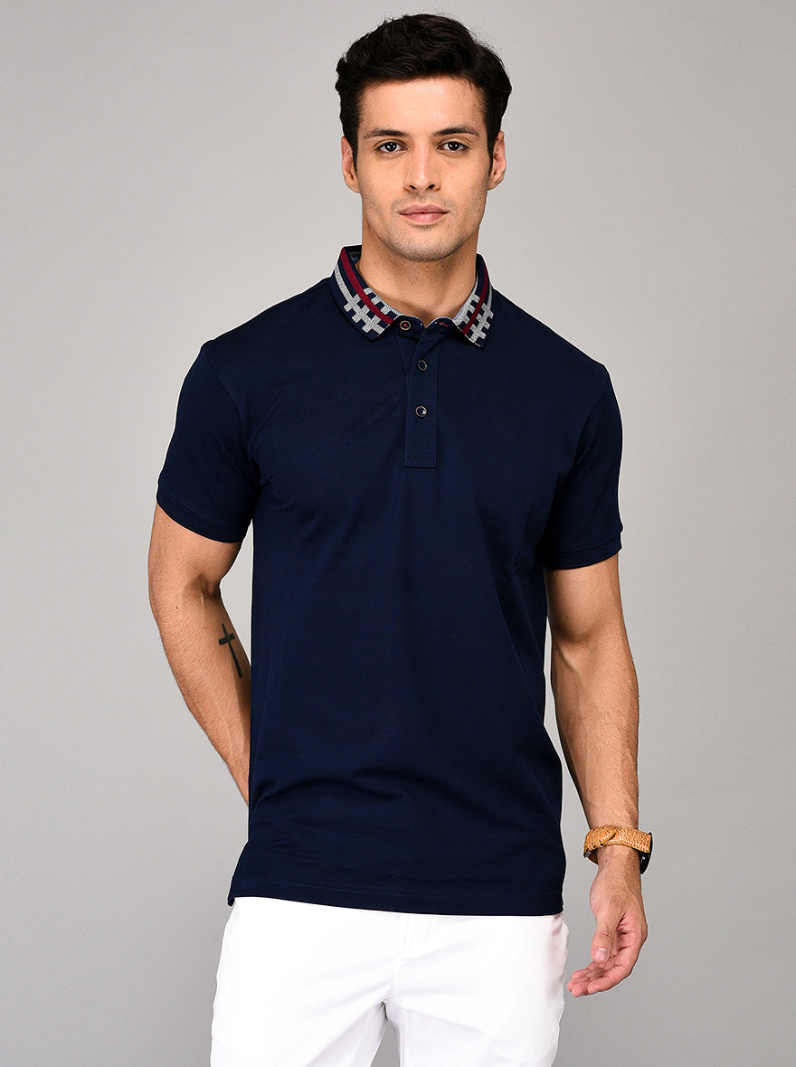 Navy Blue Slim Fit Polo T-shirt | JB Sport