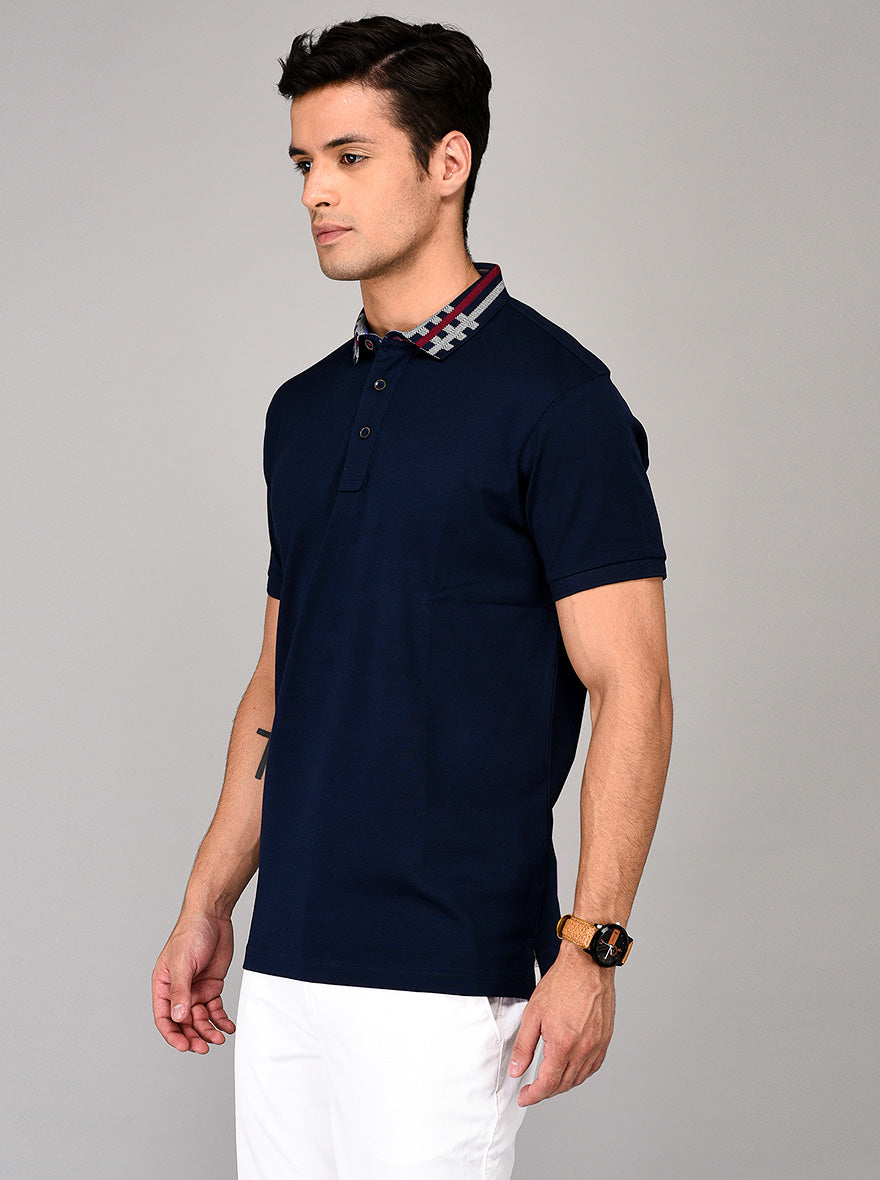 Navy Blue Slim Fit Polo T-shirt | JB Sport