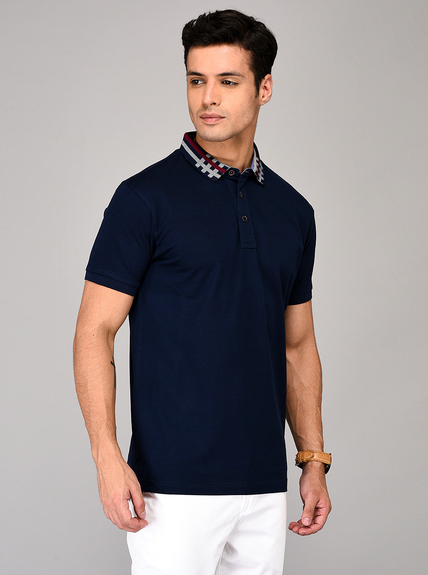 Navy Blue Slim Fit Polo T-shirt | JB Sport