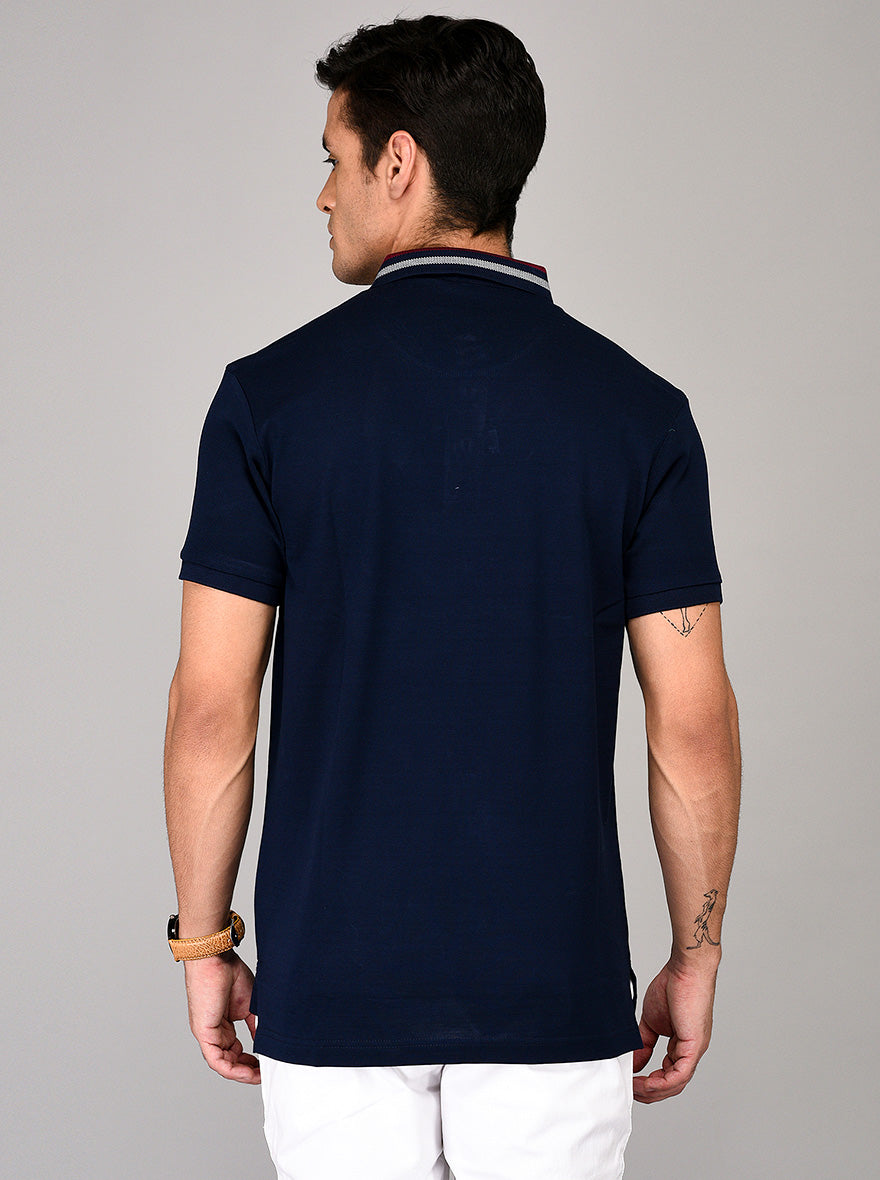 Navy Blue Slim Fit Polo T-shirt | JB Sport