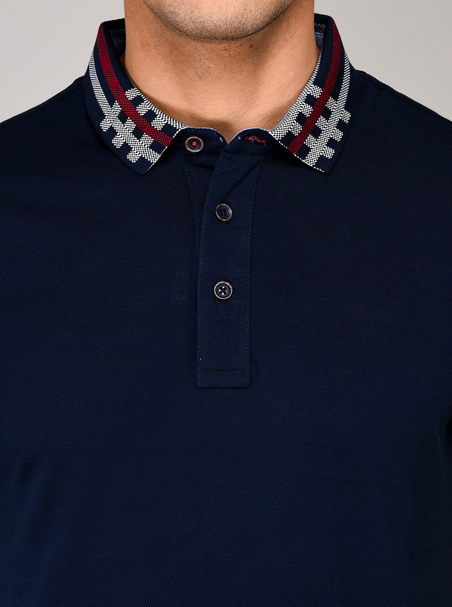 Navy Blue Slim Fit Polo T-shirt | JB Sport