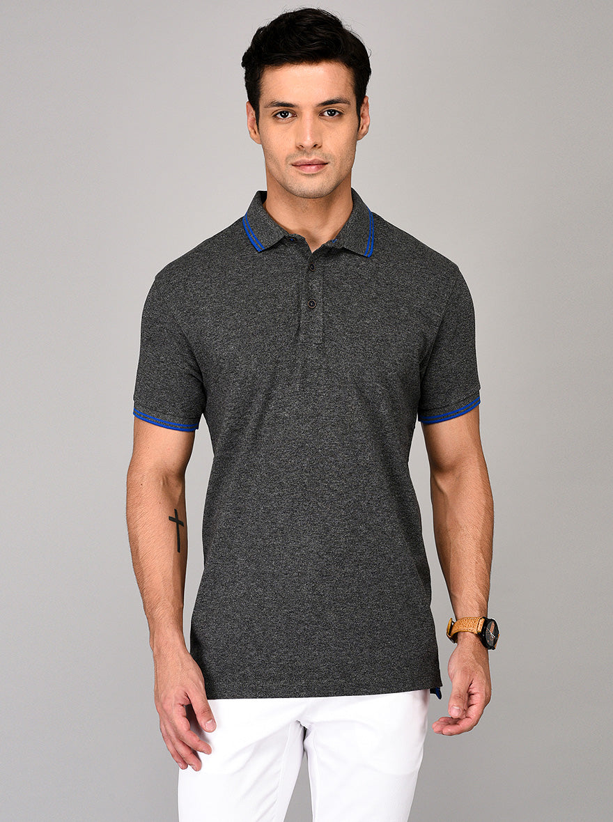 Dark Grey Slim Fit Polo T-shirt | Greenfibre