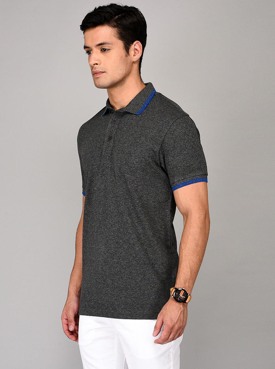 Dark Grey Slim Fit Polo T-shirt | Greenfibre