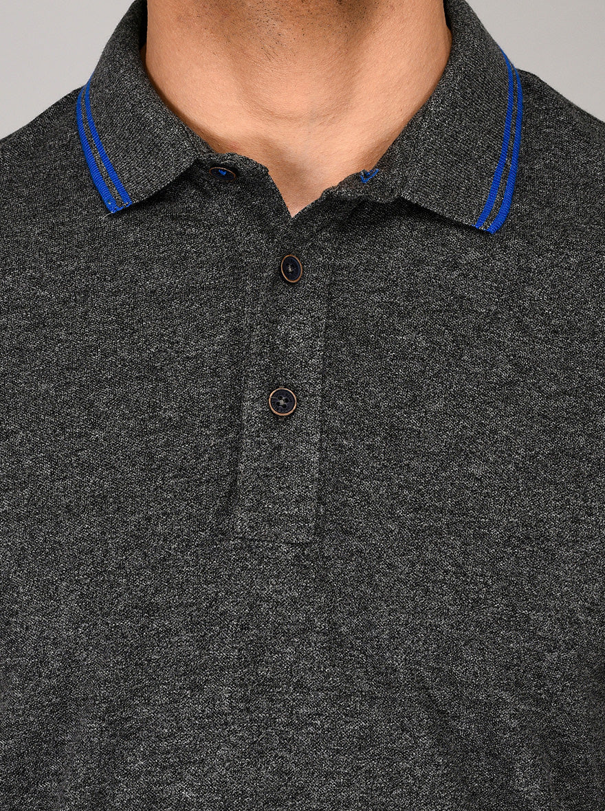 Dark Grey Slim Fit Polo T-shirt | Greenfibre