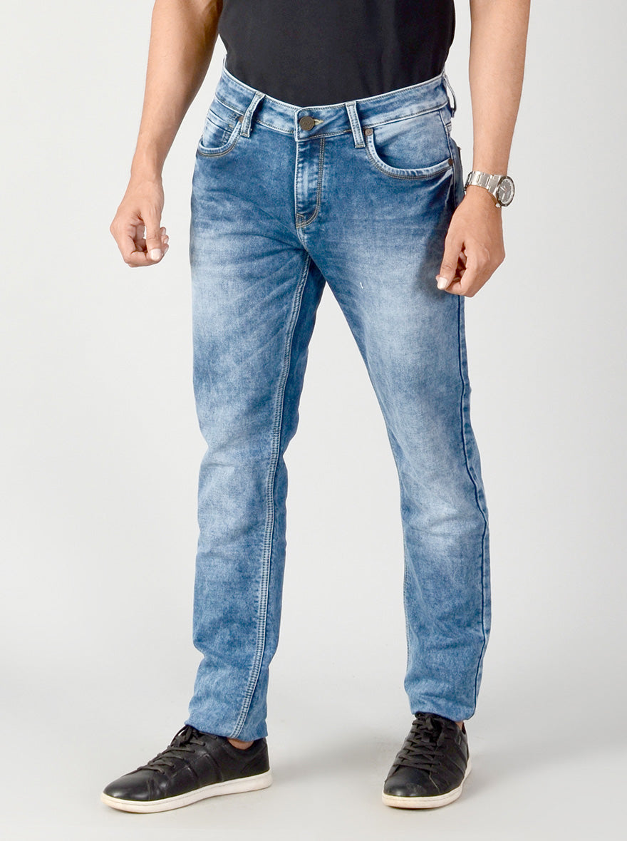 Blue Washed Slim Fit Jeans | JB Sport