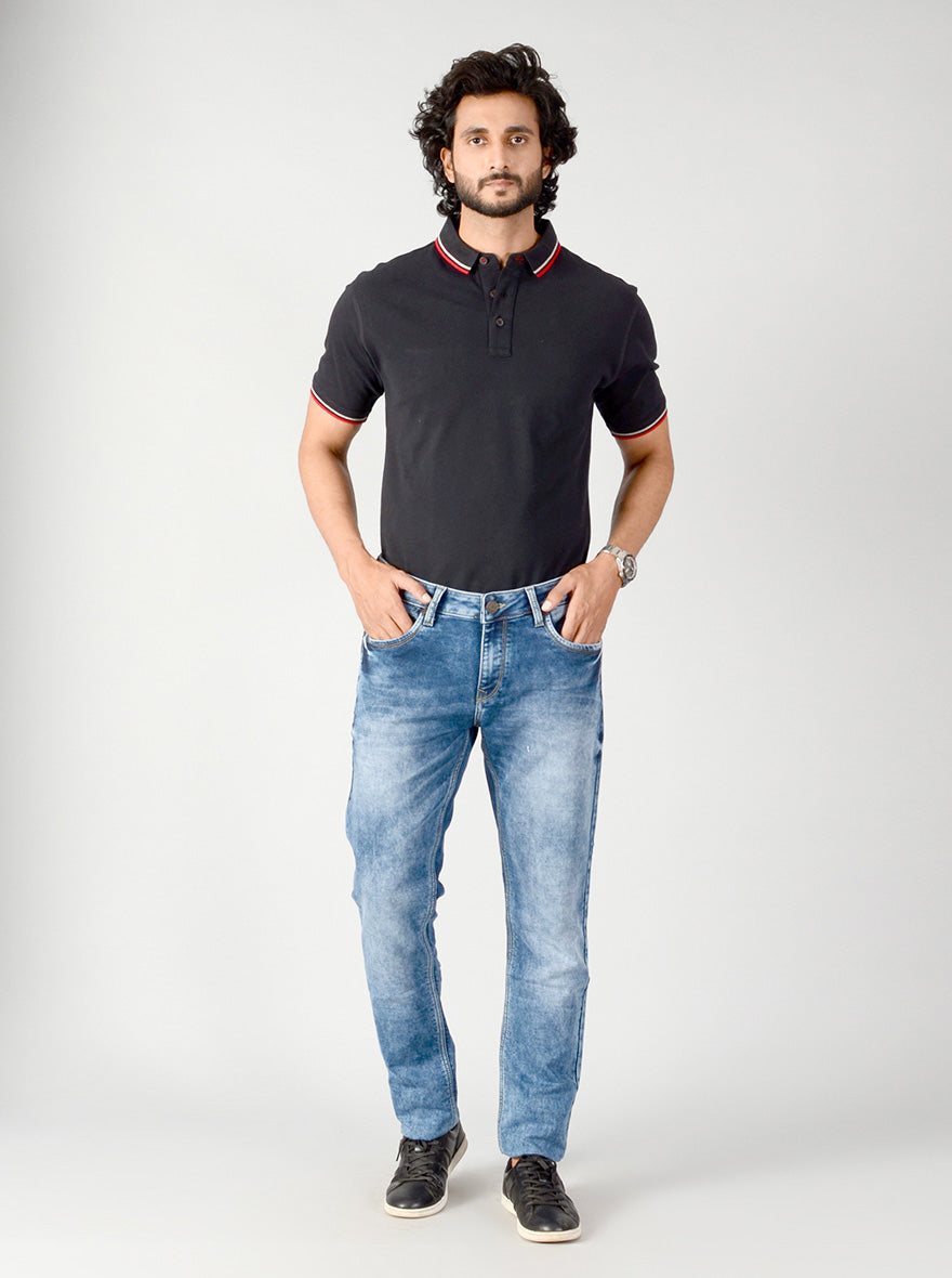 Blue Washed Slim Fit Jeans | JB Sport