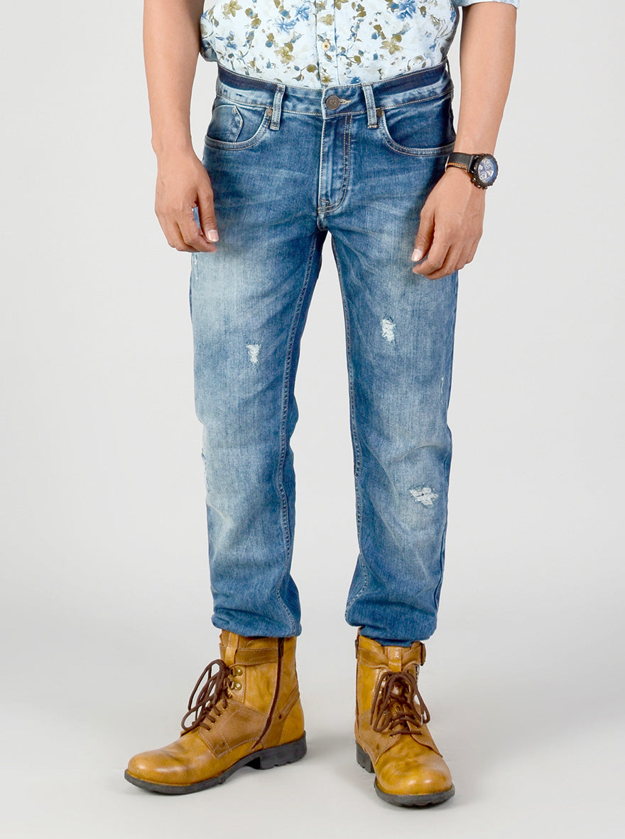 Marine Blue Washed Slim Fit Jeans | JB Sport