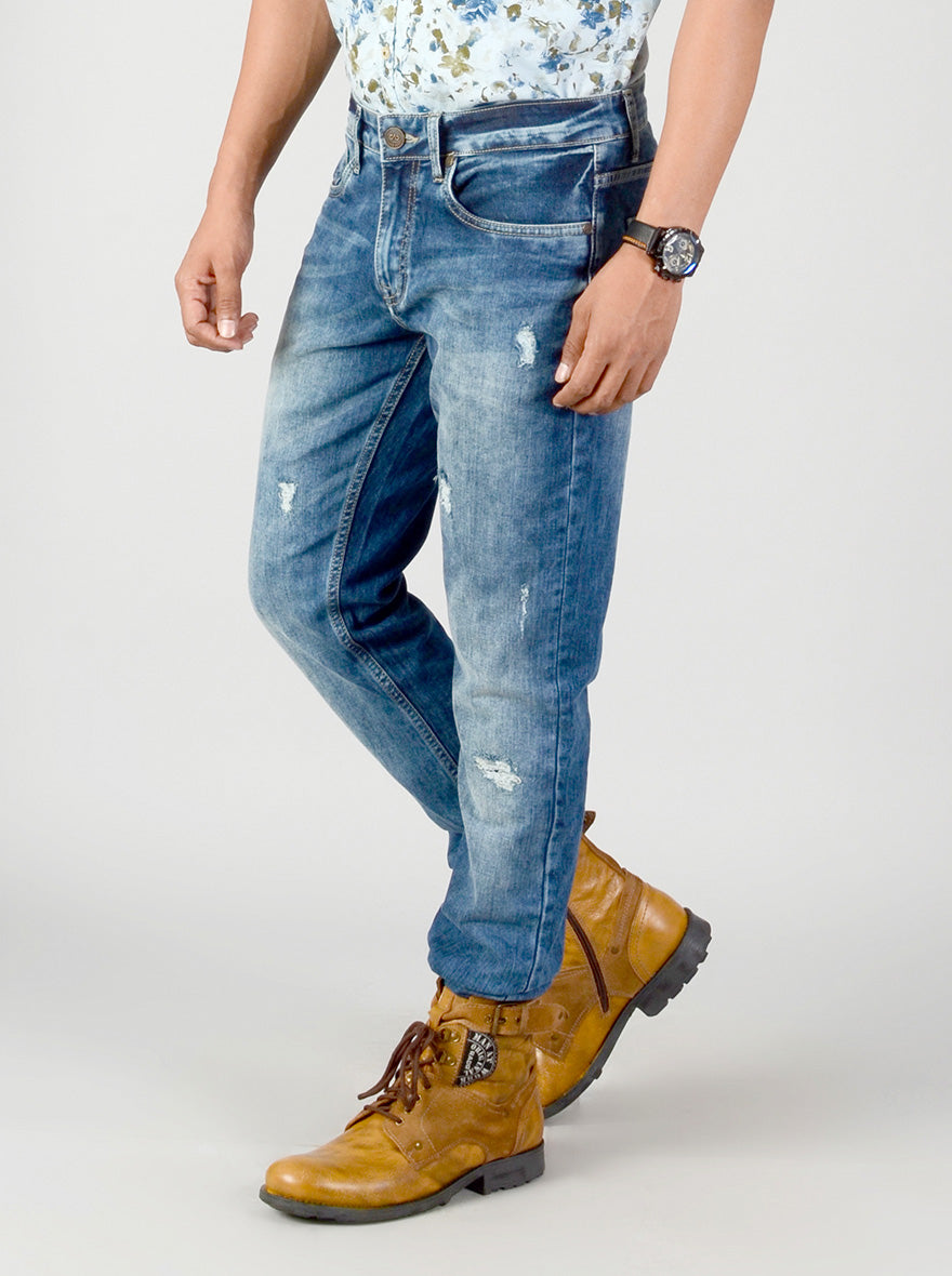 Marine Blue Washed Slim Fit Jeans | JB Sport