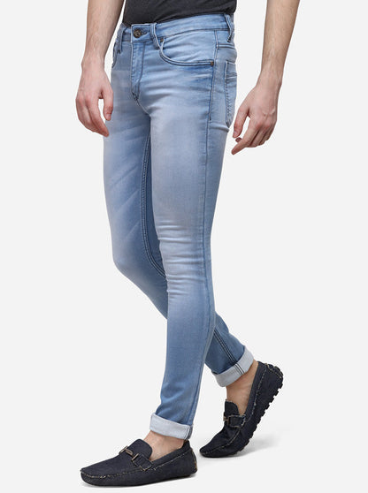 Light Blue Narrow Fit Solid Jeans | Greenfibre
