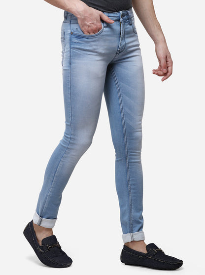 Light Blue Narrow Fit Solid Jeans | Greenfibre
