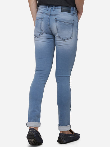 Light Blue Narrow Fit Solid Jeans | Greenfibre
