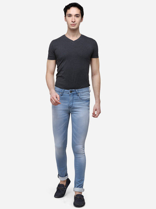 Light Blue Narrow Fit Solid Jeans | Greenfibre