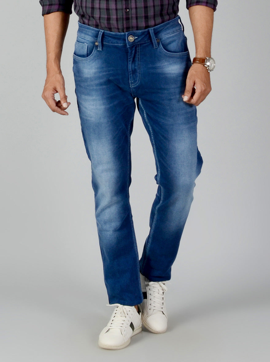 Blue Washed Slim Fit Jeans | JB Sport