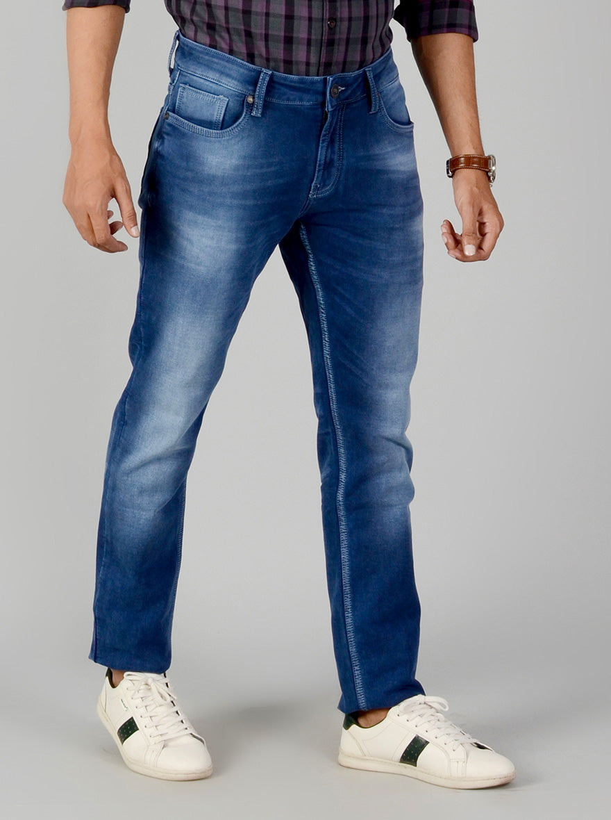 Blue Washed Slim Fit Jeans | JB Sport