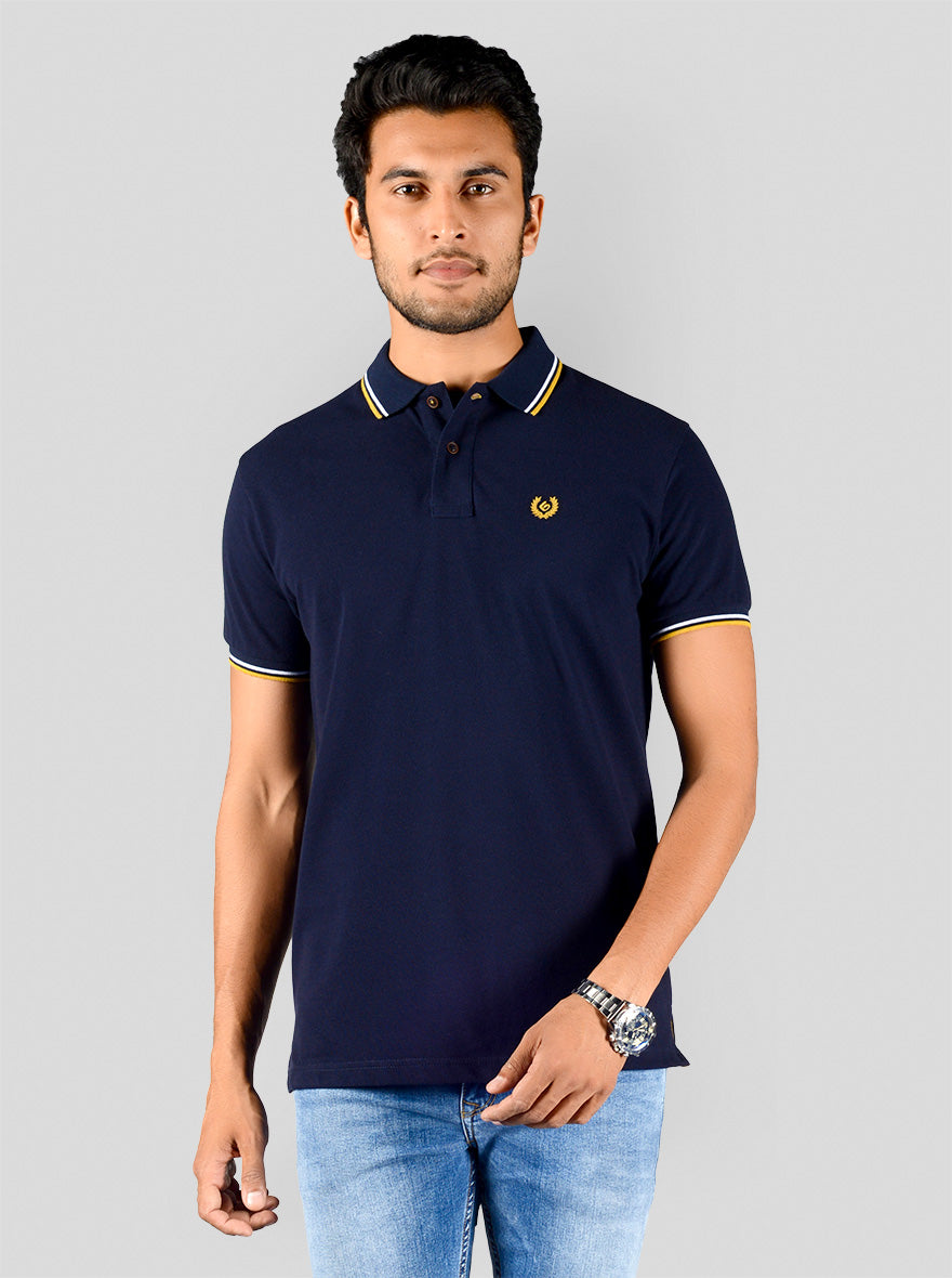 Navy Blue Solid Slim Fit Polo T-shirt | Greenfibre