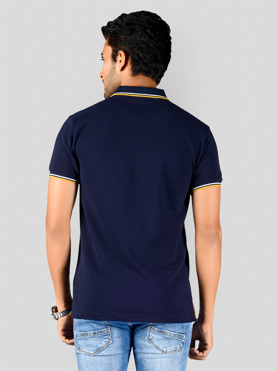 Navy Blue Solid Slim Fit Polo T-shirt | Greenfibre