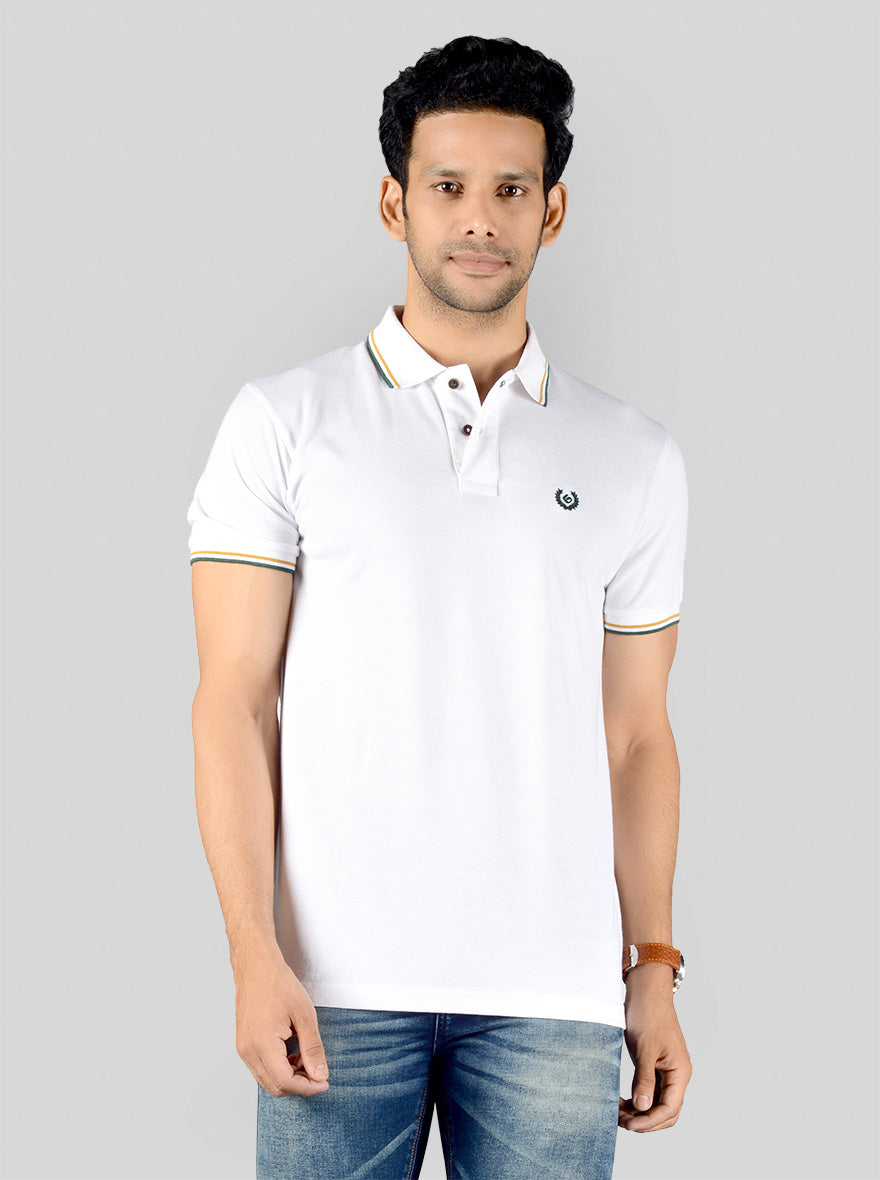 White Solid Slim Fit Polo T-shirt | Greenfibre