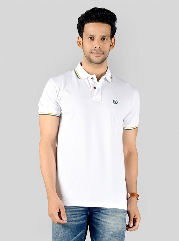 White Solid Slim Fit Polo T-shirt | Greenfibre