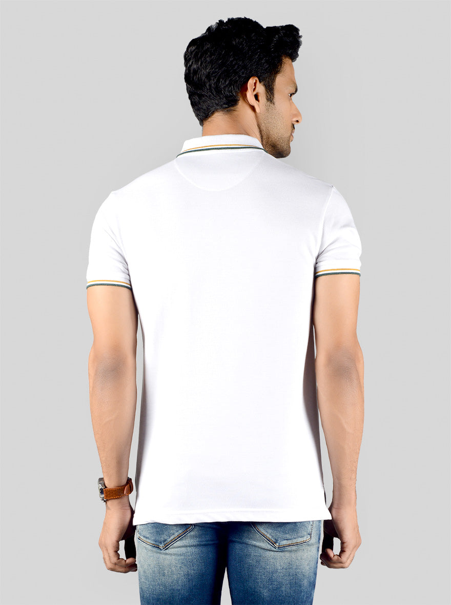 White Solid Slim Fit Polo T-shirt | Greenfibre