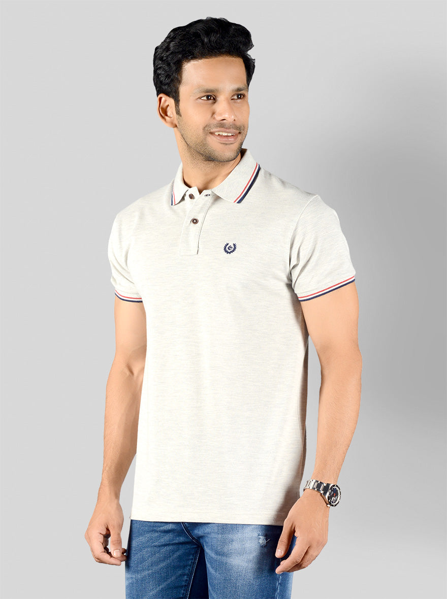 Off White Solid Slim Fit Polo T-shirt | Greenfibre