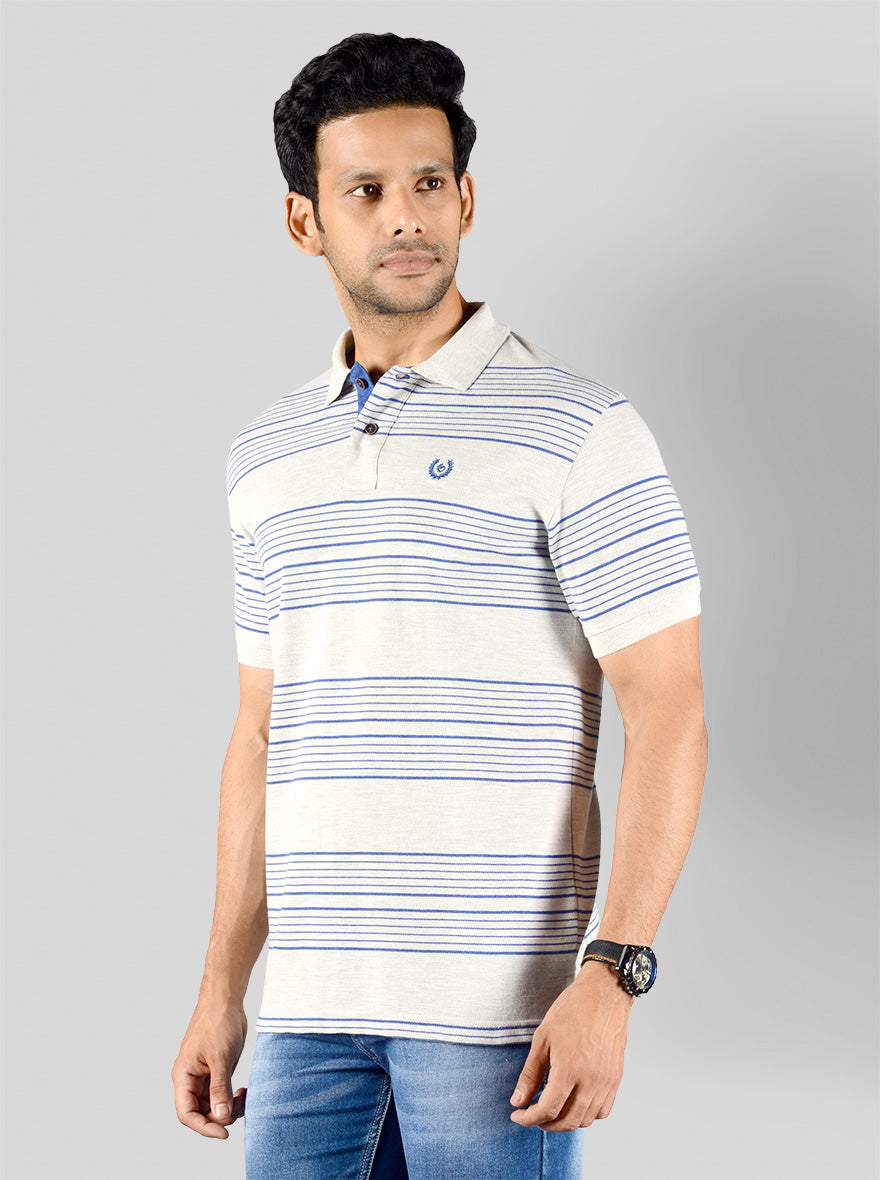 Vapor Grey Striped Slim Fit Polo T-shirt | Greenfibre