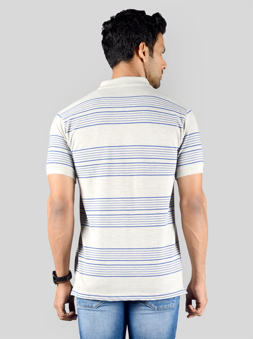 Vapor Grey Striped Slim Fit Polo T-shirt | Greenfibre