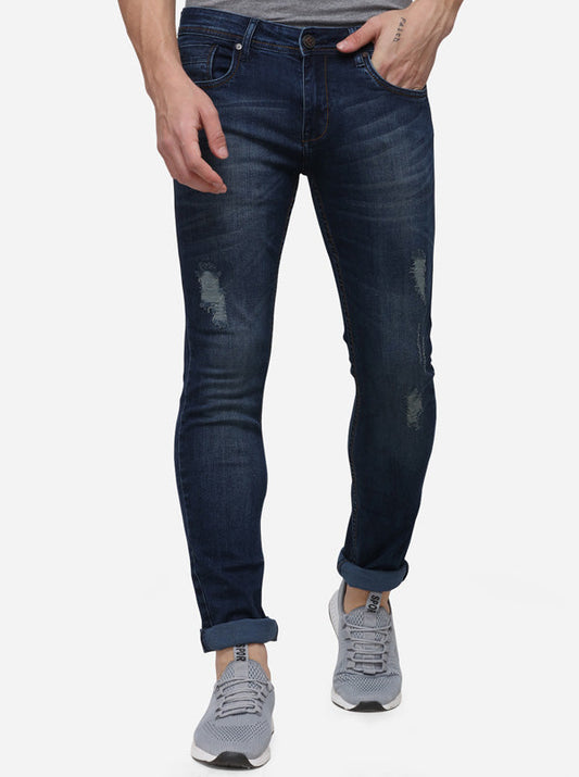 Dark Blue Narrow Fit Solid Jeans | Greenfibre