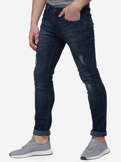 Dark Blue Narrow Fit Solid Jeans | Greenfibre