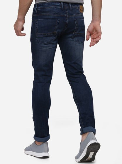 Dark Blue Narrow Fit Solid Jeans | Greenfibre