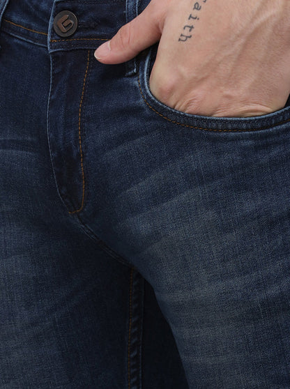 Dark Blue Narrow Fit Solid Jeans | Greenfibre