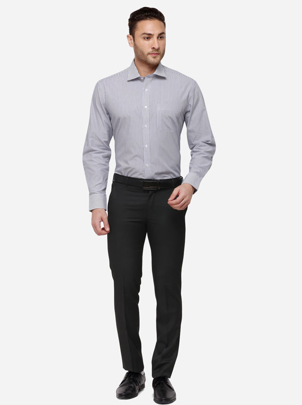 Grey & White Striped Regular Fit Formal Shirt | JadeBlue