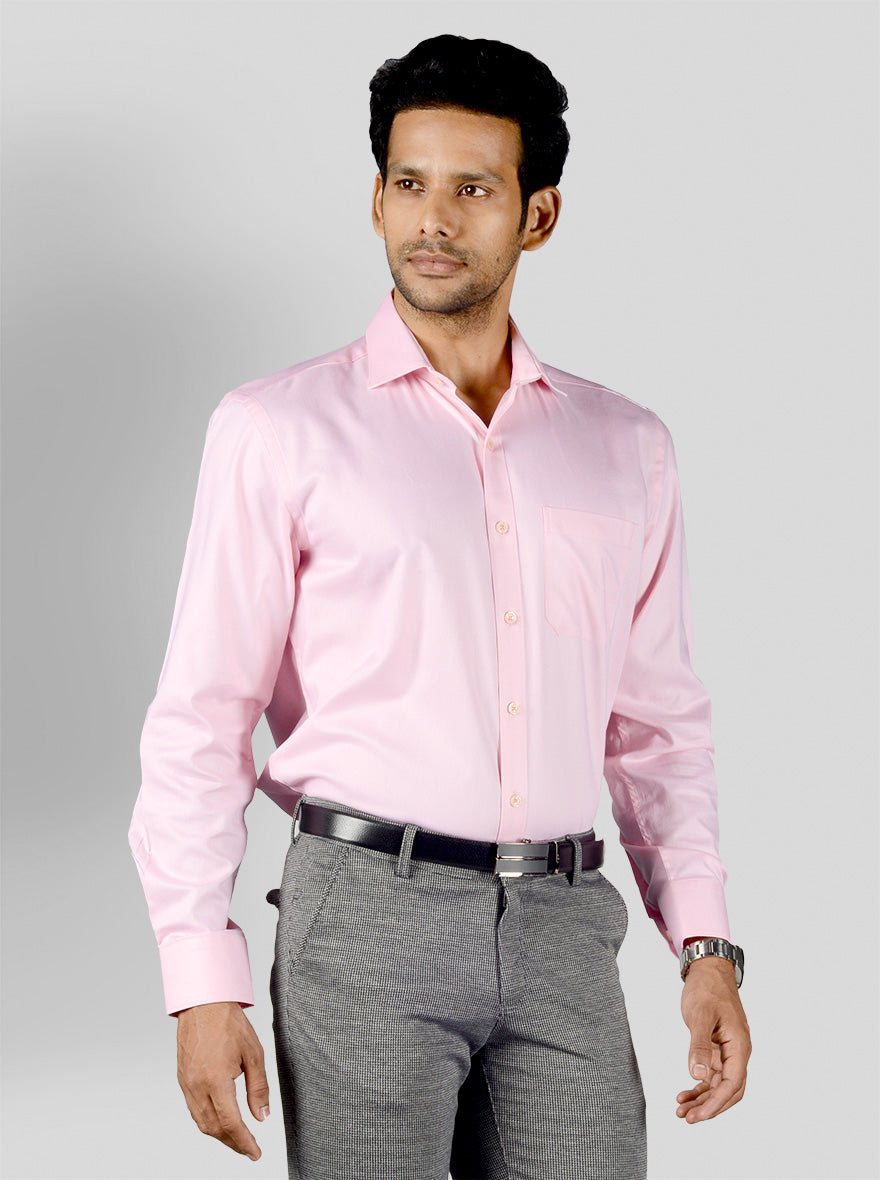 Pastel Pink Dobby Regular Fit Formal Shirt | JadeBlue