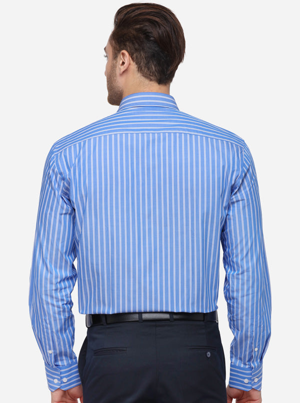 Blue & White Striped Regular Fit Formal Shirt | JadeBlue