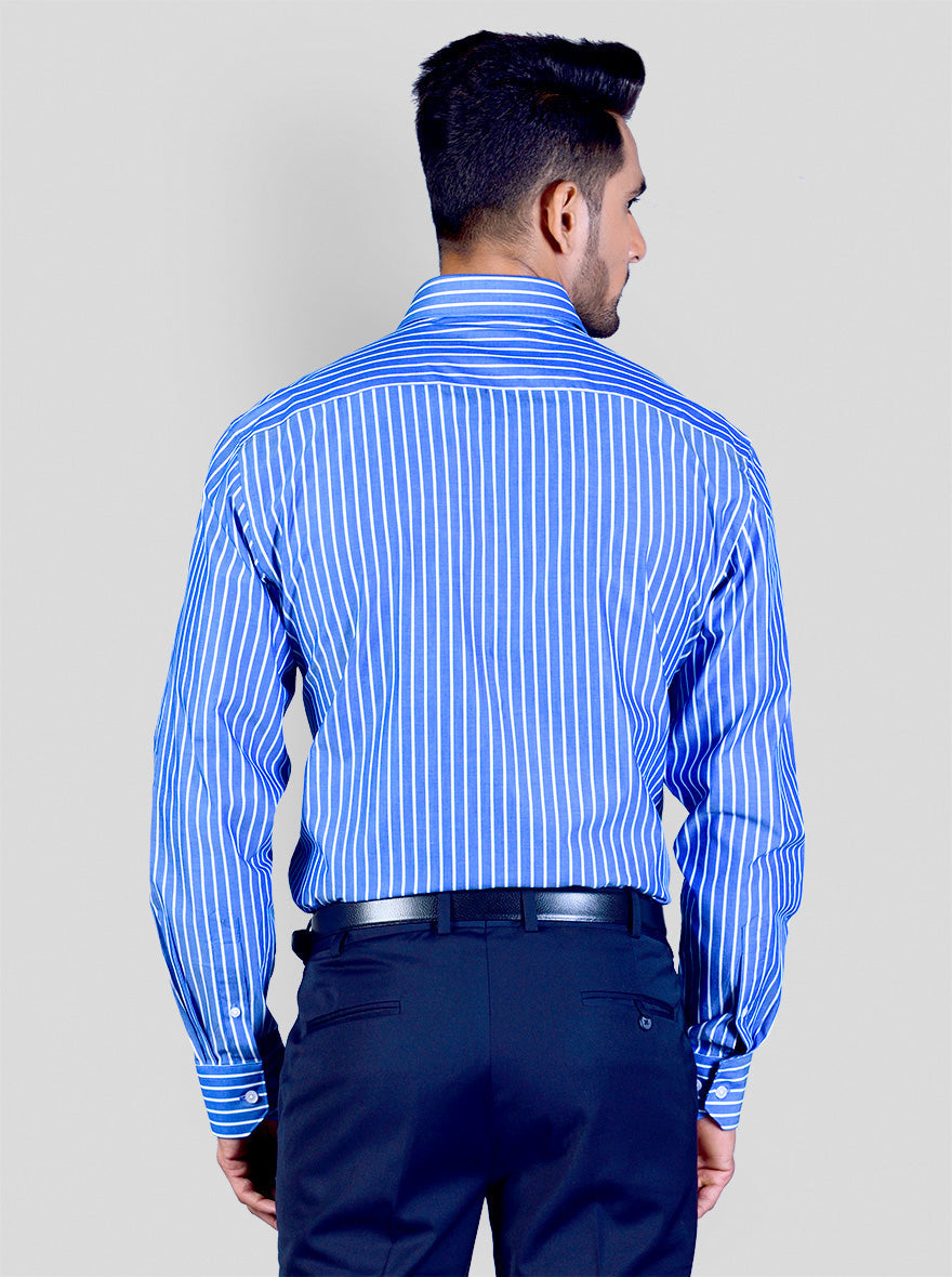 Steel Blue & White Striped Regular Fit Formal Shirt | JadeBlue