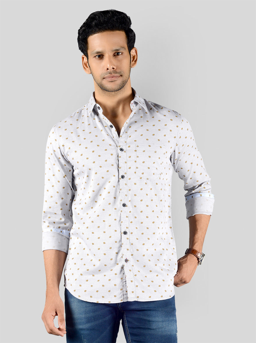 Quarry Grey Printed Slim Fit Casual Shirt | JB Sport