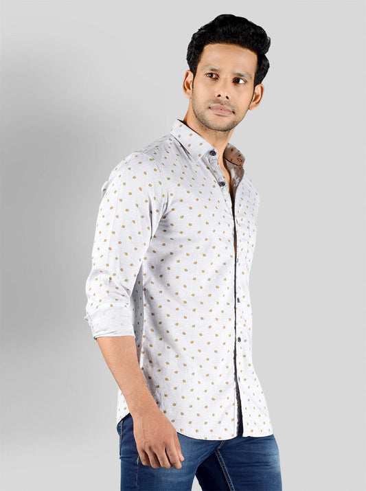 Quarry Grey Printed Slim Fit Casual Shirt | JB Sport