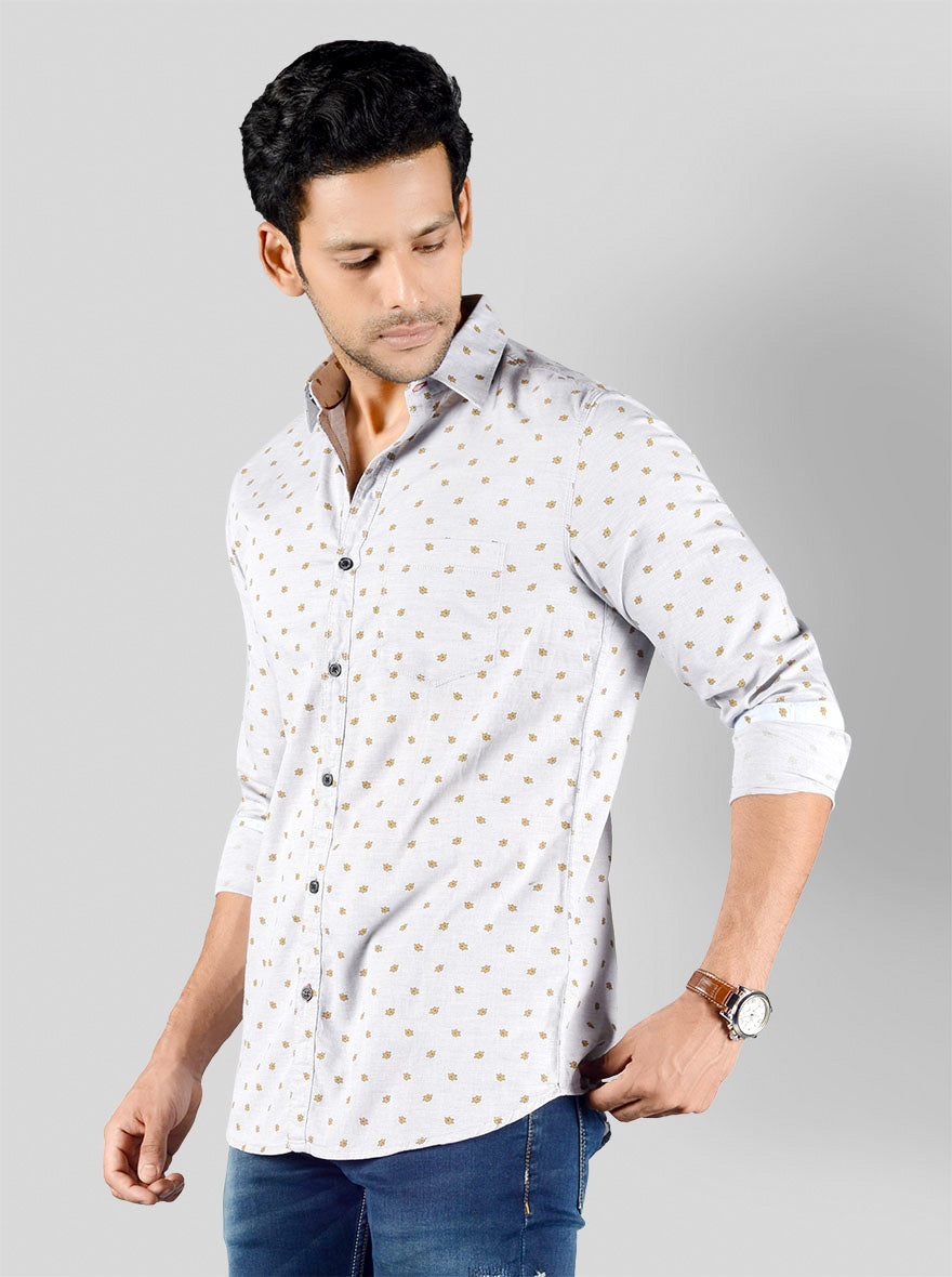 Quarry Grey Printed Slim Fit Casual Shirt | JB Sport