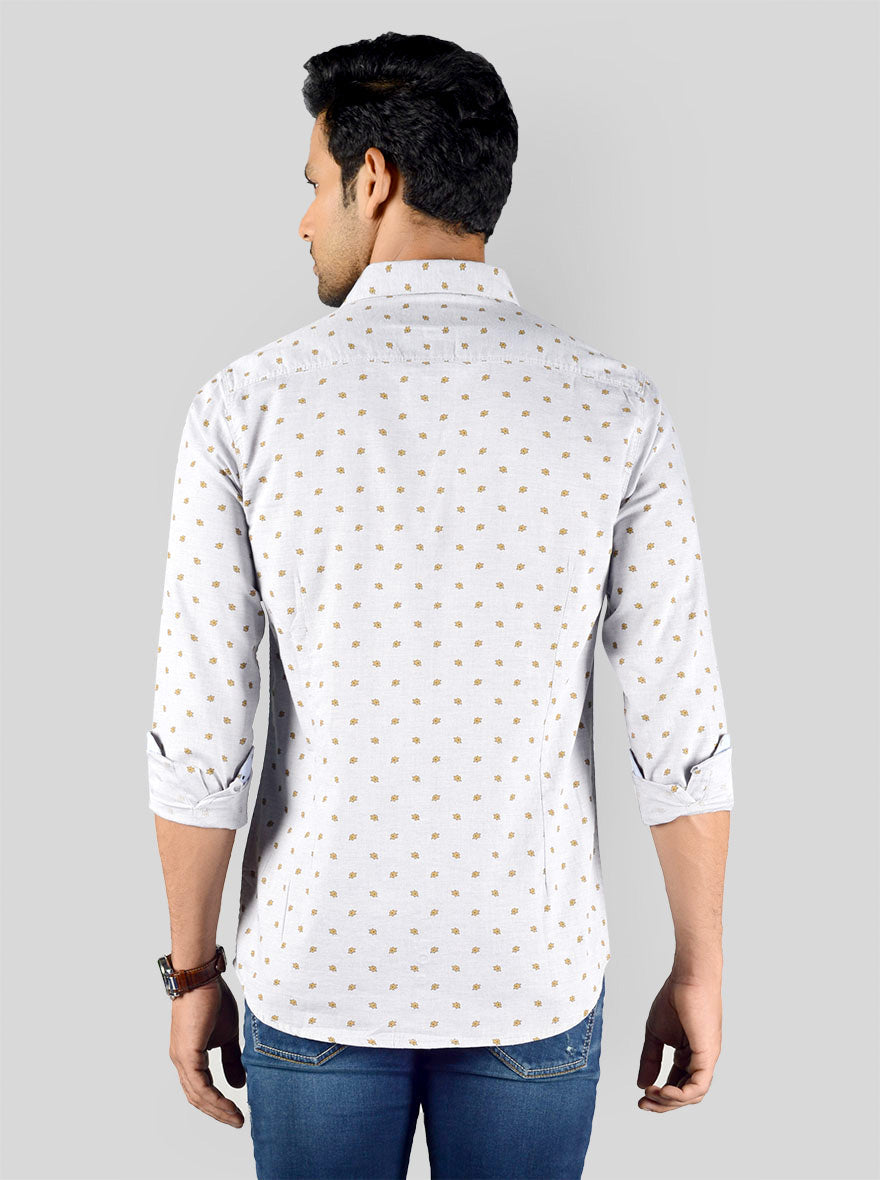 Quarry Grey Printed Slim Fit Casual Shirt | JB Sport