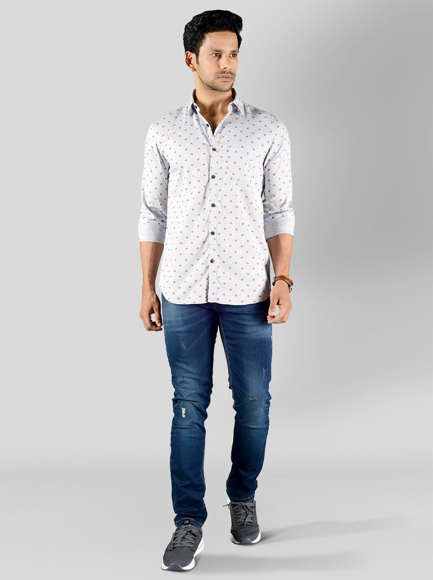 Quarry Grey Printed Slim Fit Casual Shirt | JB Sport