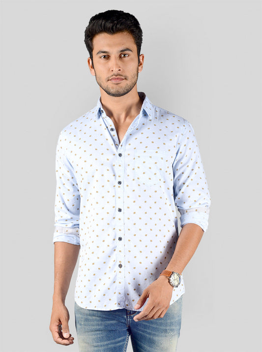 Ballad Blue Printed Slim Fit Casual Shirt | JB Sport