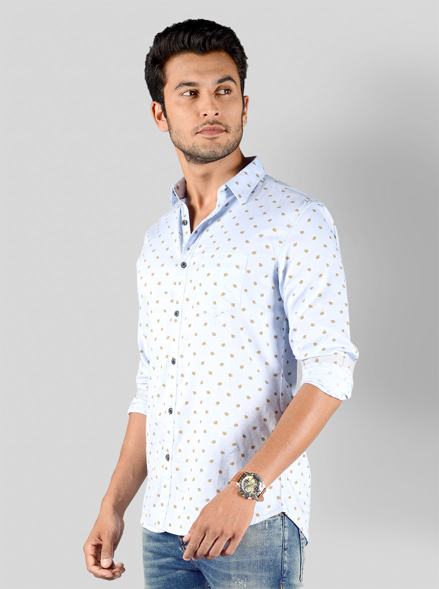 Ballad Blue Printed Slim Fit Casual Shirt | JB Sport