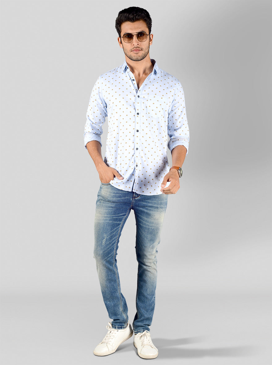 Ballad Blue Printed Slim Fit Casual Shirt | JB Sport