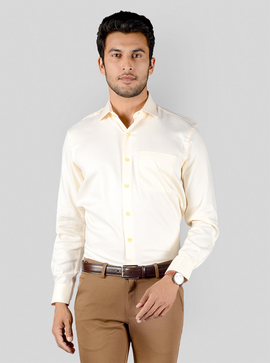 Lemon Yellow Dobby Slim Fit Evening Wear Shirt | Metal